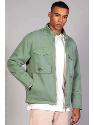 Erkek Mint Yeşili Içi Hafif Kapitone Oversize Kot Ceket