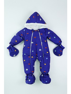 Maibella  Araba Otobüs Desenli Kürklü Patikli Eldiven Kapüşonlu Kışlık Kız Erkek Bebek Astronot Tulum Kozmonot