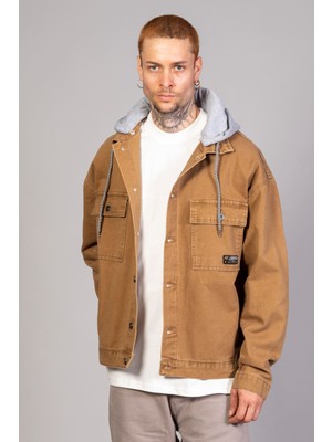 Erkek Taba Çıkarılabilir Kapüşonlu Oversize Kot Ceket