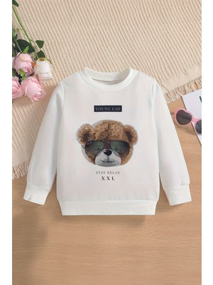 Myada Tarz Premium Motorcu Kedicik Baskılı Oversize Kapüşonlu Çocuk Sweatshirt 14535