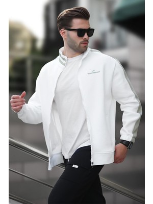 Ekru Yarım Balıkçı Yaka Fermuarlı Baskılı Erkek Hırka 7081