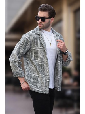 Madmext Lacivert Desenli Tek Cepli Erkek Polar Gömlek 6751