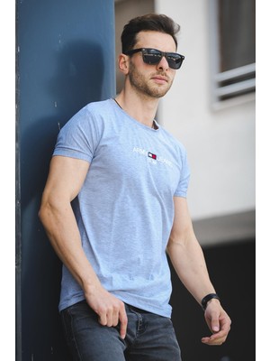 Army Nakışlı Slim Fit Dar Kesim Likralı Erkek Tshirt