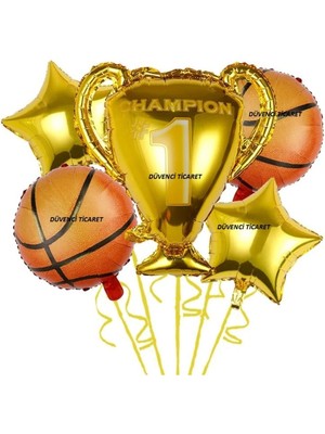Düvenci Ticaret Basketbol Kupa Folyolu Balon Set Altın Renkli 5 Parça Eğlenceli Parti Malzemeleri