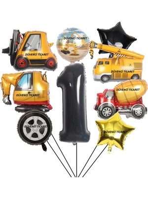 Düvenci Ticaret Inşaat Temalı Iş Makinaları Tamalı Yaş Balon Set