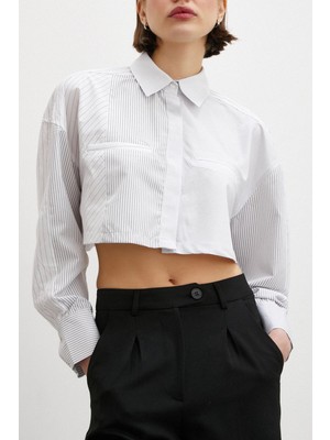 Ronada Wuwei Çizgili Crop Gömlek
