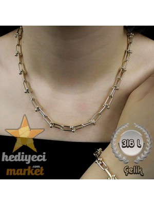 Hediyeci Market 316 L Tiffany Model Gold Paslanmaz Çelik Kolye - HMÇK-0013