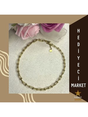 Hediyeci Market 316 L Tiffany Model Gold Paslanmaz Çelik Kolye - HMÇK-0013