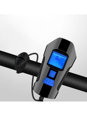 Techtic LCD Hız Göstergeli Su Geçirmez 1500MAH Kornalı Bisiklet Feneri Scooter Ön Far Lamba Işık