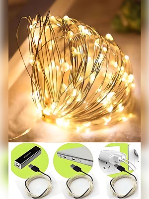 Peri LED Işık 10 Metre Gün Işığı USB ile Çalışan Çok Amaçlı Dekoratif Aydınlatma