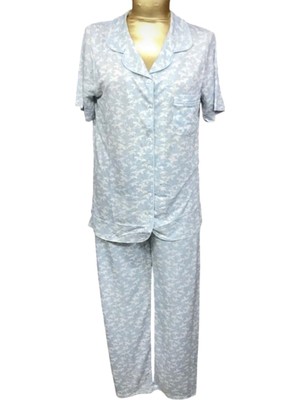 NENA-24405-BAYAN Kısa Kollu Önden Açık Pijama Takımı-Mavi