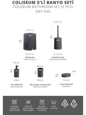 Coliseum Antrasit 5'li Banyo Seti