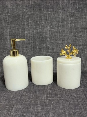 TeknoTrust Beyaz Mermer Banyo Seti 3'lü, şık ve dayanıklı tasarım