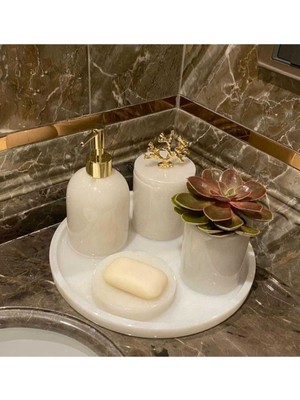 TeknoTrust Beyaz Mermer 5 Parça Banyo Seti, Şık ve Doğal Tasarım
