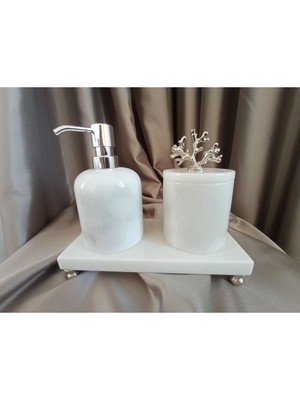 TeknoTrust 3'lü Mermer Banyo Seti, Gümüş Renk, Şık ve Dayanıklı Tasarım