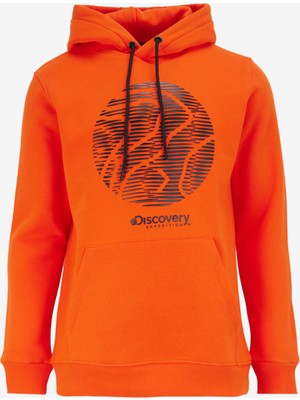 Turuncu Erkek Kapüşon Yaka Relaxed Fit Baskılı Sweatshirt D4WM-SWT3329