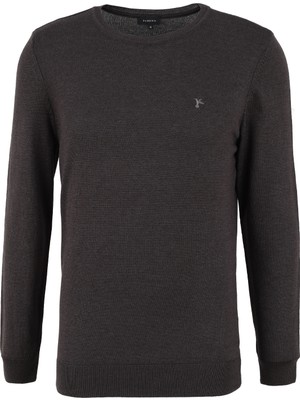 Fabrika O Yaka Basic Düz Antrasit Melanj Erkek Kazak F4WM-KZK 2844