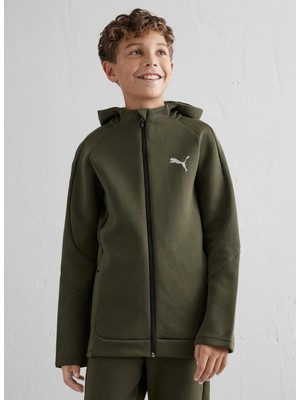 Puma Bisiklet Yaka Düz Haki Erkek Eşofman Üstü 68180370-EVOSTRIPE Fz Hoodie Dk