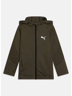 Puma Bisiklet Yaka Düz Haki Erkek Eşofman Üstü 68180370-EVOSTRIPE Fz Hoodie Dk