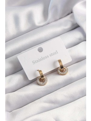 Callerrons Accessories  Gold Renk Zirkon Taşlı Halka Model Küpe - EBJ240928W28375