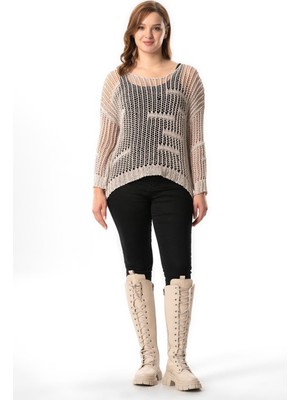 Eliş Şile Bezi Uzun Kol Zübeyde Sonbahar ve Kışlık Ajurlu Triko Bluz Krem Krm