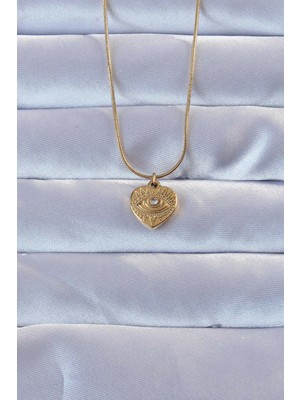 Callerrons Accessories Gold Renk Zirkon Taşlı Işlemeli Göz Detay Kalp Kolye - EBJ240928W28334