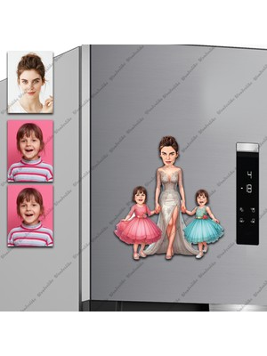 Anne ve Kızları Tasarımlı Buzdolabı Magneti/resim Gönder Magnet Olsun