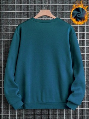 Altamira Erkek Petrol Mavi Paris Baskılı Oversize Bisiklet Yaka Sweatshirt