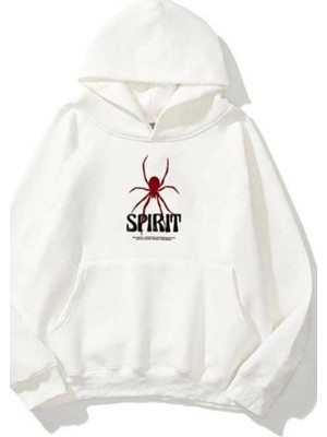 Altamira Kadın Beyaz Sprit Baskılı Oversize Kapşonlu Sweatshirt