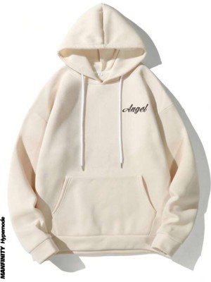 Altamira Unisex Bej Sırt Angel Baskı Kapüşonlu Sweatshirt