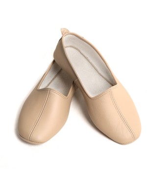 Deripatiğim Deri Pamuk Astarlı Krem Ev Patiği | Hac Umre Tavaf Patiği | Ev Ofis Salon Ayakkabısı