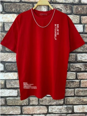 Erkek Believe Baskılı Oversize T-Shirt