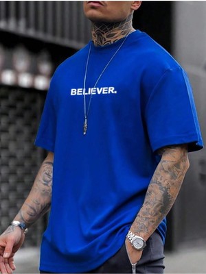 Erkek Believer Baskılı Oversize T-Shirt