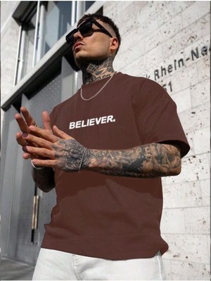 Erkek Believer Baskılı Oversize T-Shirt