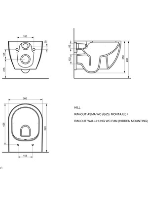 Seramiksan Hill Rimout Mat Antrasit Asma Klozet A031291K, Seramiksan Yavaş Kapak