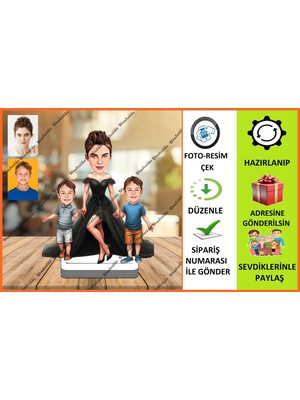 Anne ve Oğulları Karikatür Biblo,sevgiliye Hediye,doğum Günü Hed
