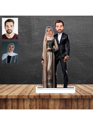 Tesettürlü Kadın ve Eşi Karikatür Figürü,sevgiliye Hediye,doğum Günü Hediyesi