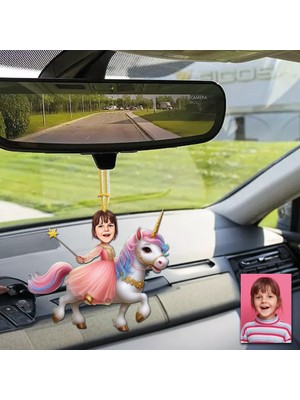 Unicornlu Çoçuk Tasarımlı Ahşap Araba Dikiz Ayna Süsü