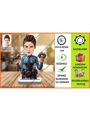 Emniyet Mensubu Polis Bayan Karikatür Biblo,sevgiliye Hediye,