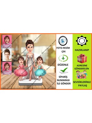 Anne ve Kızları Karikatür Biblo,sevgiliye Hediye,doğum Günü Hedi