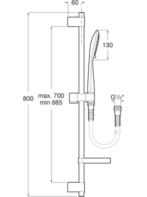 Roca Sensum Round Parlak Krom Renk 4 Fonksiyonlu Sürgülü El Duşu Seti Yuvarlak El Duşu 800 mm Sürgü Takımı 1.7 Silver Flex Hortum