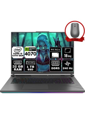 Asus Rog Strix G18 Intel Core I9 14900HX 32GB 1tb SSD RTX4070/8GB W11P 18'' 240Hz Wqxga Taşınabilir Bilgisayar G814JIR-A78 & Anzar Mouse