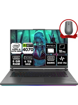 Asus Rog Strix G18 Intel Core I9 14900HX 8gb 4tb SSD RTX4070/8GB W11P 18'' 240Hz Wqxga Taşınabilir Bilgisayar G814JIR-A68 & Anzar Mouse