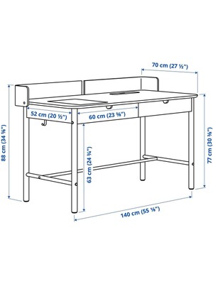 Çalışma Masası, Meşe, Genişlik: 140 cm  Derinlik: 70 cm  Yükseklik: 77 cm