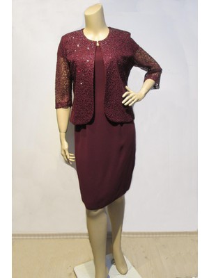 Büyük Beden 3510 Bordo Ceket+Elbise Takım