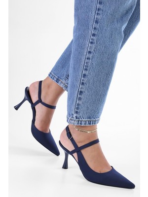 Shoeberry Kadın Nella Lacivert Saten Stiletto