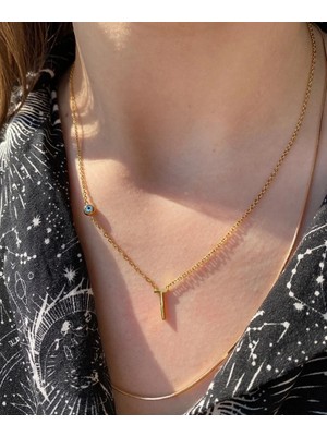 Bymiel Çelik Nazar Boncuklu   Harf  Kolye   (Isme Özel Kutusunda)