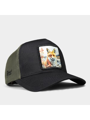 BlackBörk Tilki Logolu Haki-Siyah Trucker Şapka