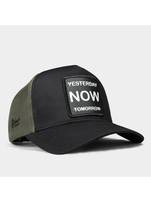 BlackBörk V1 Trucker Yesterday Now Tomorrow - 1 Kod Logolu Unisex Siyah-Haki Şapka