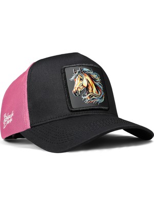 Black Börk V1 Trucker At - 5 Kod Logolu Unisex Siyah-Pembe Şapka